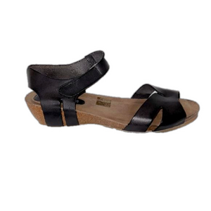 Miz Mooz Black Leather Ankle Strap Cork Bottom Flat Sandals - Sz 39/8.5-9